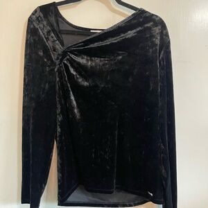 Calvin Klein Large Black Velvet Stretch Dress Shirt Knots up on Left Shoulder